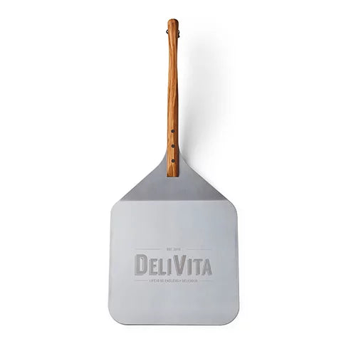 DeliVita kézműves pizzalapát – 30 x 66 cm, rozsdamentes acél és olajfa nyél