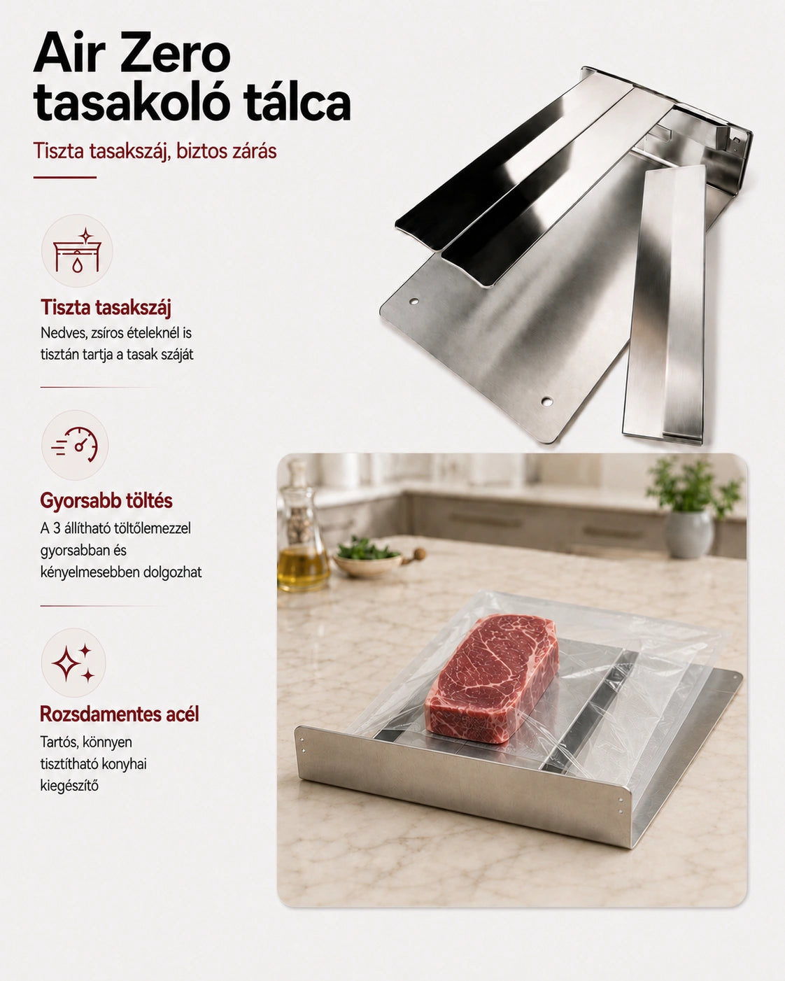 Air Zero tasakoló tálca infografika