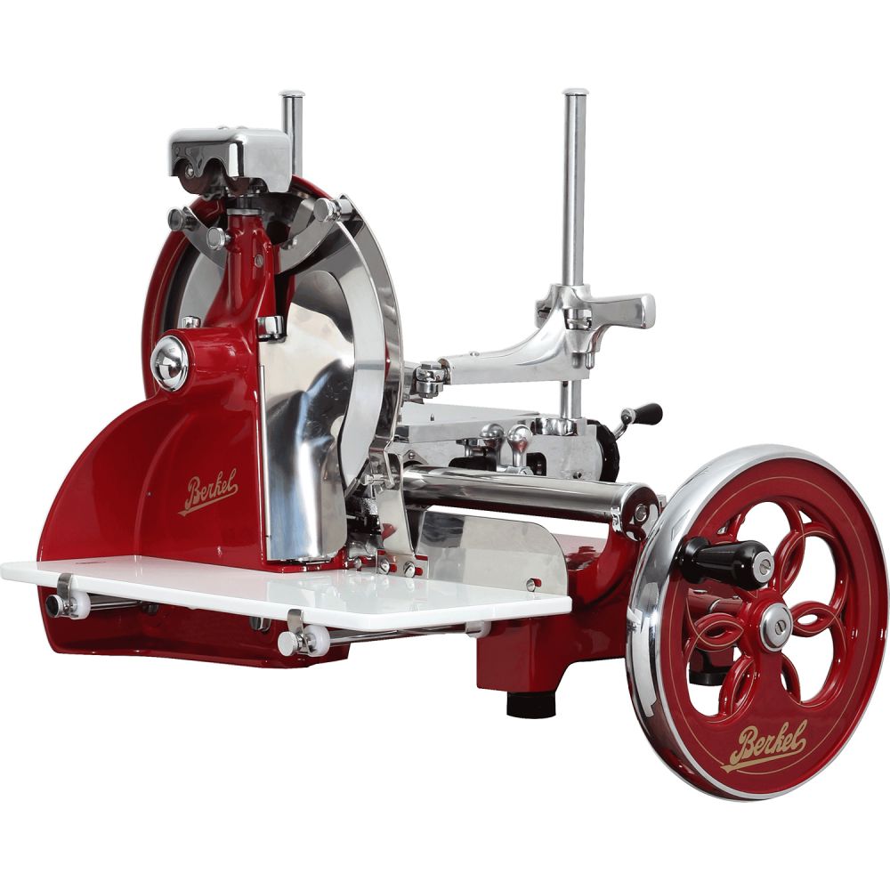 Berkel Flywheel P15 RED szeletelő - Rozsdamentes acél fogadó tálca és egyéb alkatrészek.