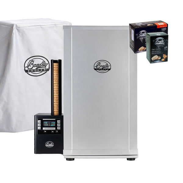 Bradley Digital Super Pack - 4 polcos füstölőszekrény + takaróponyva + 2 féle füstölőkorong