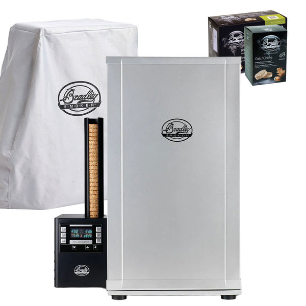 Bradley Digital Super Pack - 4 polcos füstölőszekrény + takaróponyva + 2 féle füstölőkorong