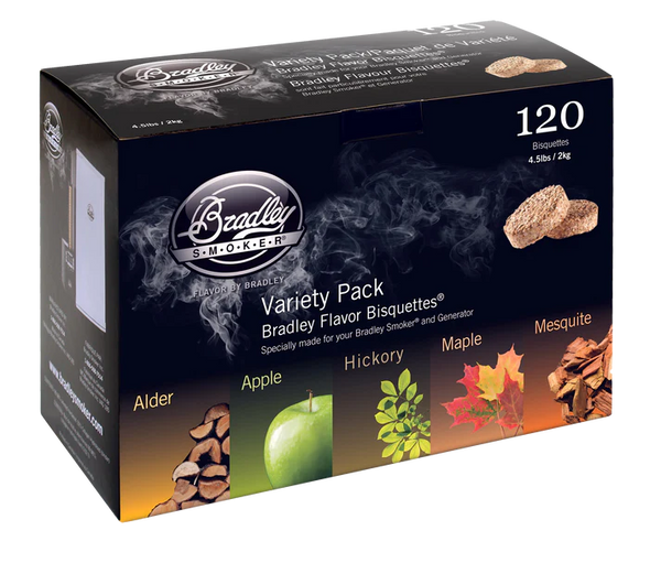 Bradley 5 ízesítésű füstölőkorong válogatás csomag – 120 db, Apple, Alder, Hickory, Maple, Mesquite aromával