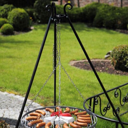 Cook King 180 cm-es háromlábú grill rozsdamentes acél grillráccsal (50–80 cm) felülről
