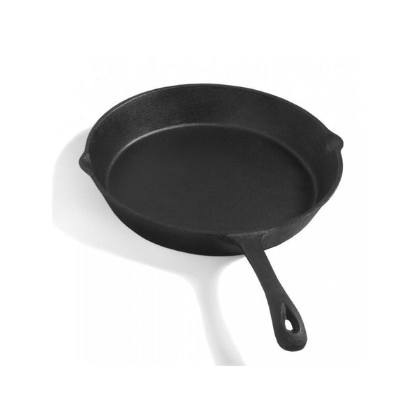 Cook King hosszú nyelű 30 cm-es öntöttvas serpenyő két oldalán kiöntőcsőrrel