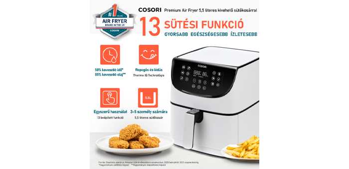 Cosori Premium Forrólevegős Sütő Fehér 5,5L
