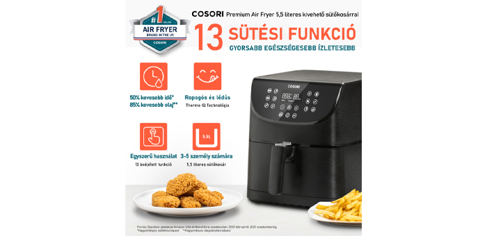 Cosori Premium Forrólevegős Sütő CP158-AF-RXB Fekete 5,5L