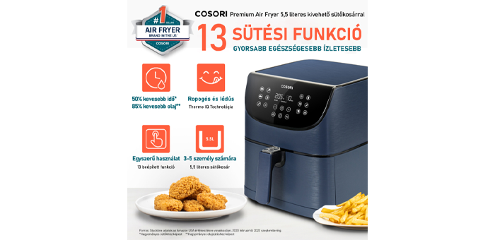 Cosori Premium Forrólevegős Sütő Kék 5,5L