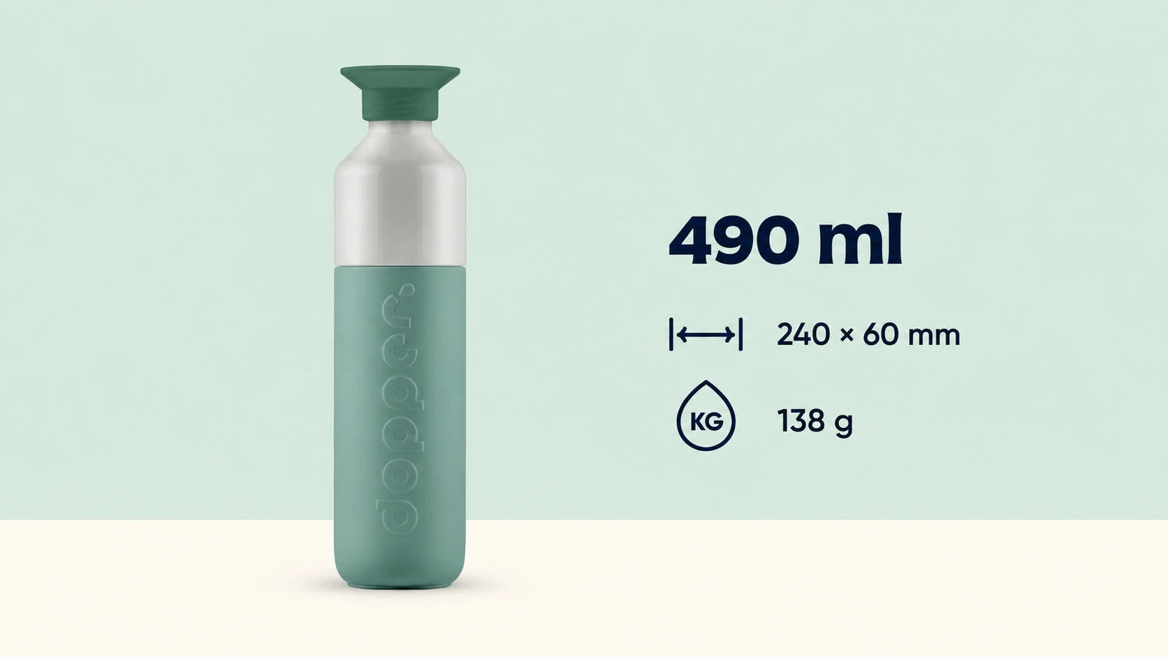 Dopper Steel 490 ml rozsdamentes acélkulacs méretek infografika