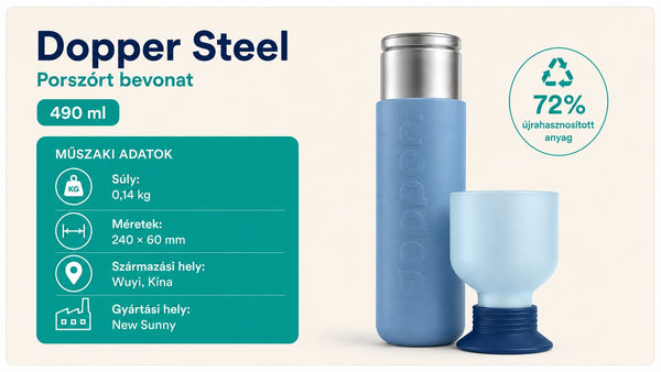 Dopper Steel 490 ml kulacs műszaki adatok infografika