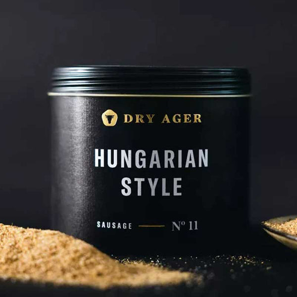 Dry Ager Hungarian Style fűszerkeverék fekete dobozban – No. 11 magyaros kolbászfűszer hagyományos fűszerezésű érlelt húskészítményekhez.