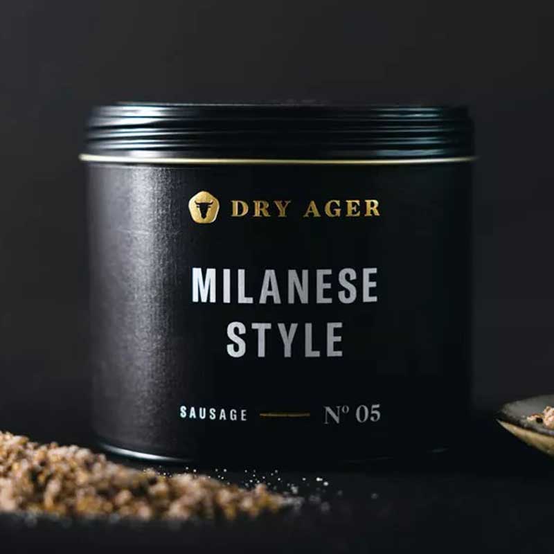 Dry Ager Milanese Style fűszerkeverék fekete dobozban – No. 05 olasz kolbászfűszer érlelt húskészítményekhez és szalámihoz.