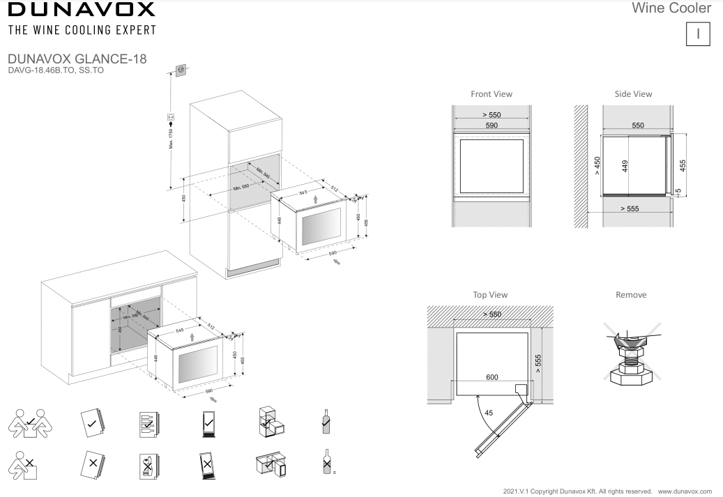 Dunavox Glance 18 palackos borhűtő beépítési adatok