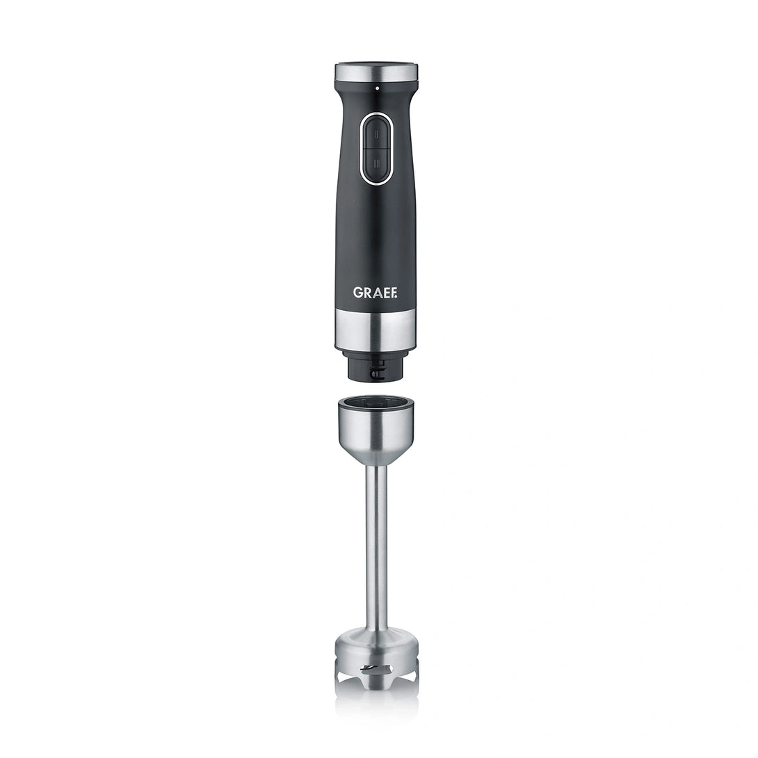 Graef botmixer HB602, fekete – 1 200 W DC motorral, karcsú rozsdamentes turmixszárral, teljes nézet.