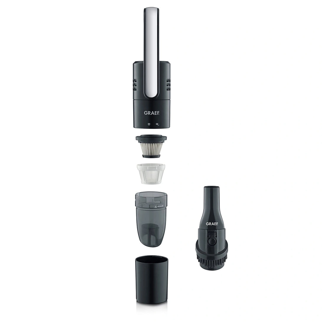 KC502 felrobontott nézet: HEPA F6 és nylon szűrő, porgyűjtő, tartozékfejek