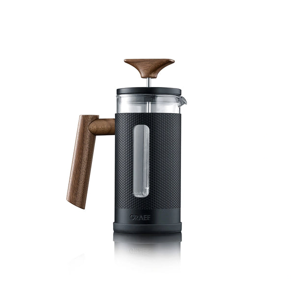 Graef MFP12 French press, 350 ml, fekete, akácfa fogantyúval, elölnézet.