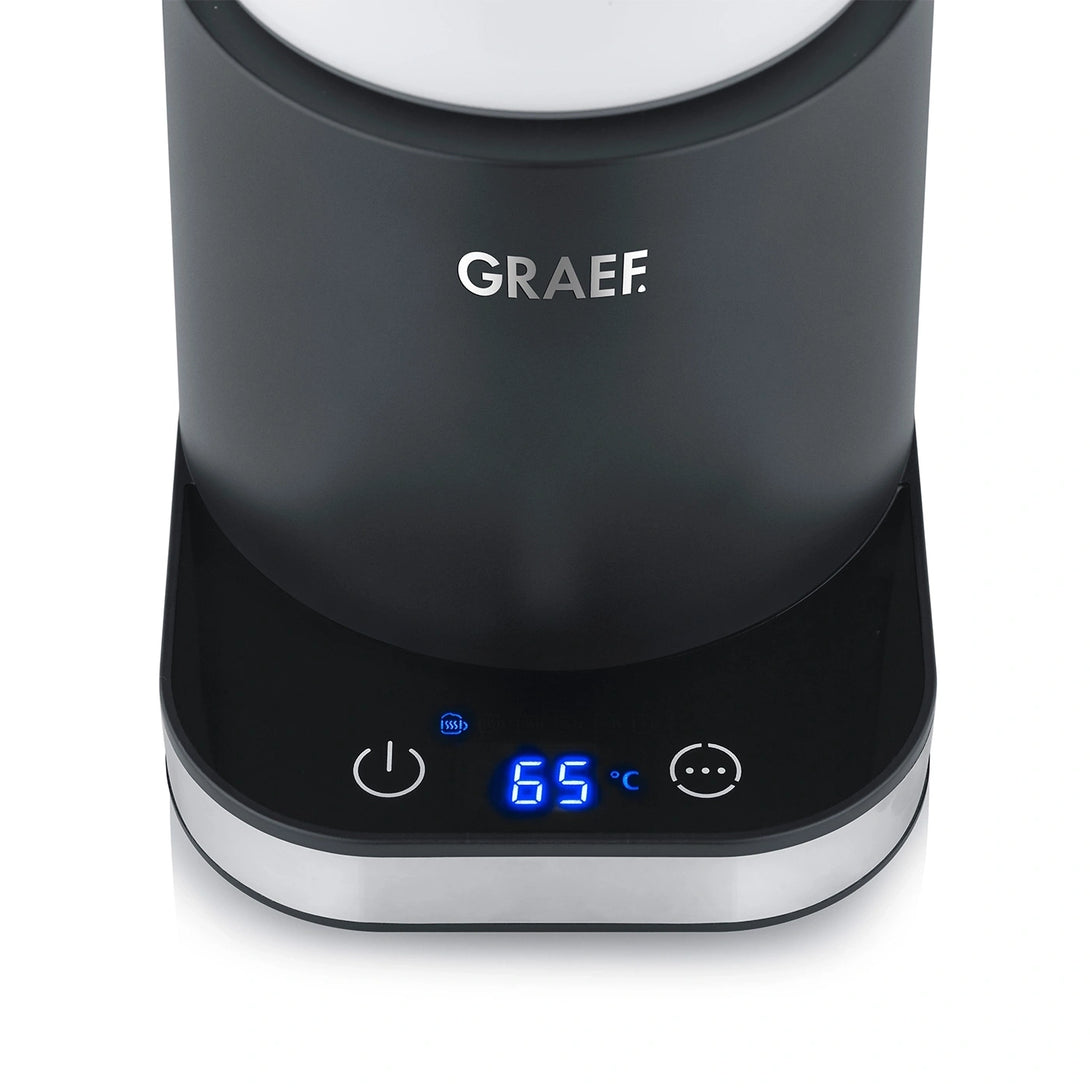 Graef MS902 érintőpanel és 65 °C kijelzés közelről.