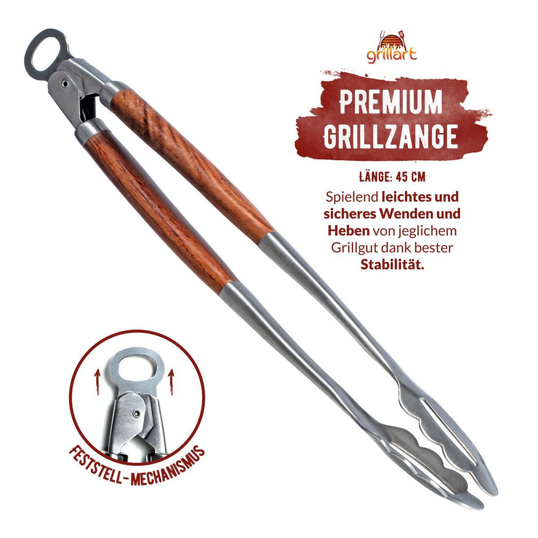Grillart prémium 45 cm-es grillfogó fa markolattal és rögzítőmechanikával.