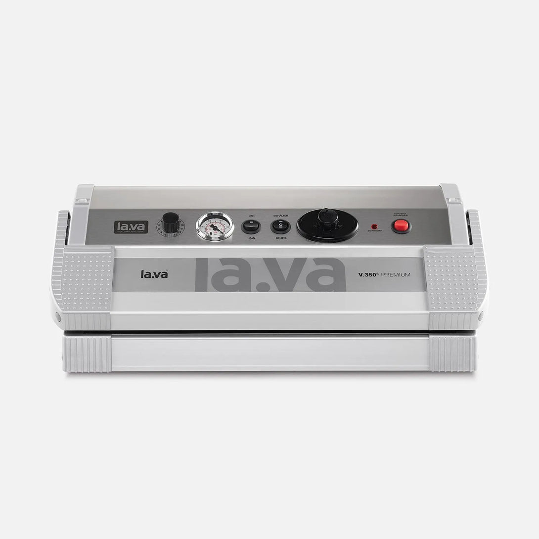 Lava V.350 Premium vákuumozó elölnézetben, manométerrel és nyomásszabályzóval.