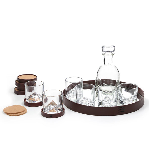 Liiton Luxury Peaks Whiskey-s Set (Híres Csúcsok Szett) - poháralátét, tálca, dekantáló, kristálypohár.