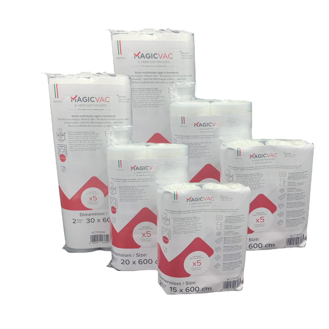 Magic Vac Family Pack csomag: 12 darab vákuumfólia tekercs, 3 szélességben, kedvező áron.
