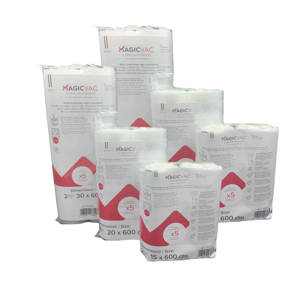 Magic Vac Family Pack csomag: 12 darab vákuumfólia tekercs, 3 szélességben, kedvező áron.
