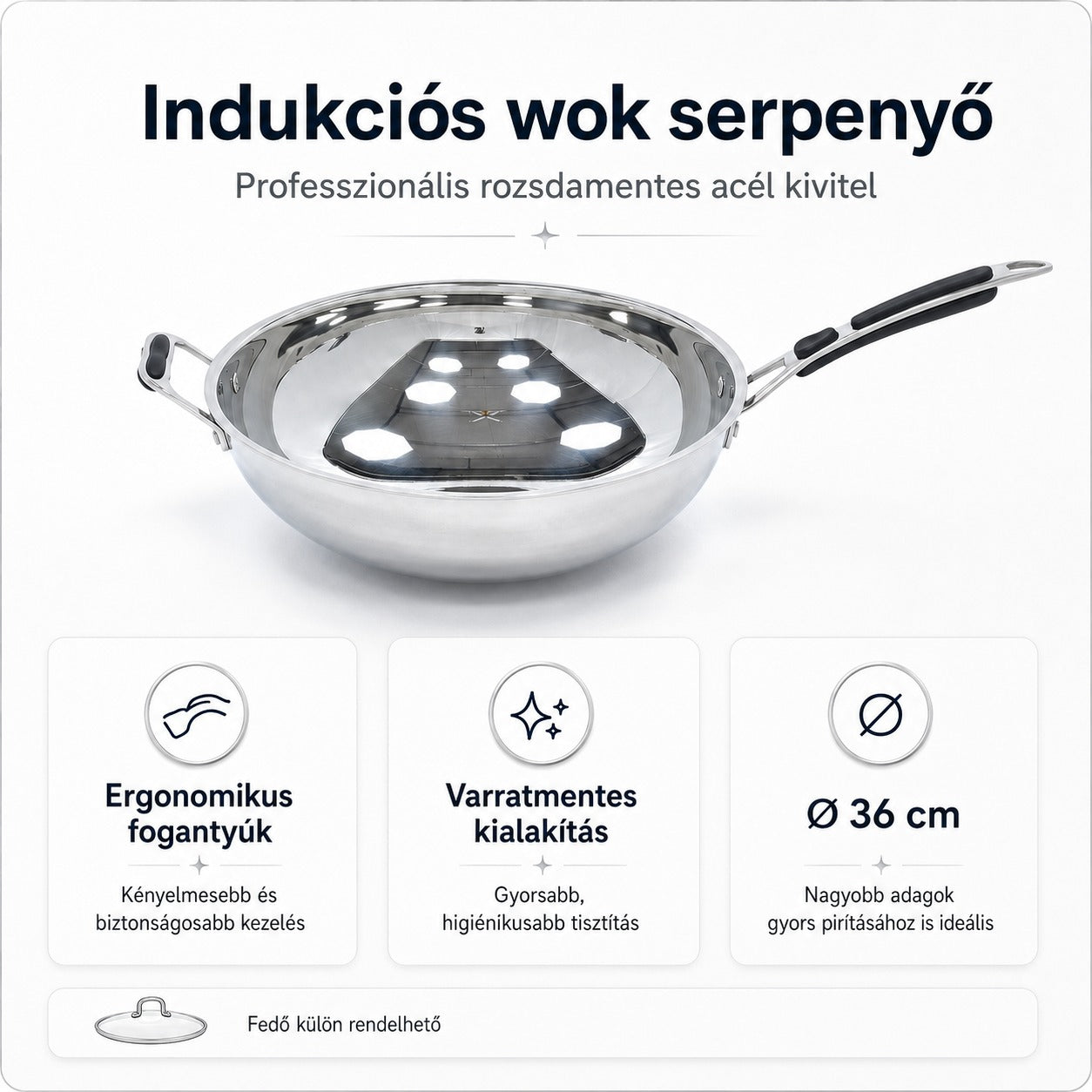 Maxima wok serpenyő 36 cm átmérővel professzionális konyhai használatra