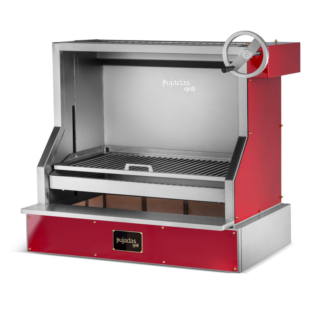 Pujadas Countertop Open Grill pultos nyitott faszenes grill bordó kivitelben, refrakter téglás tűztérrel