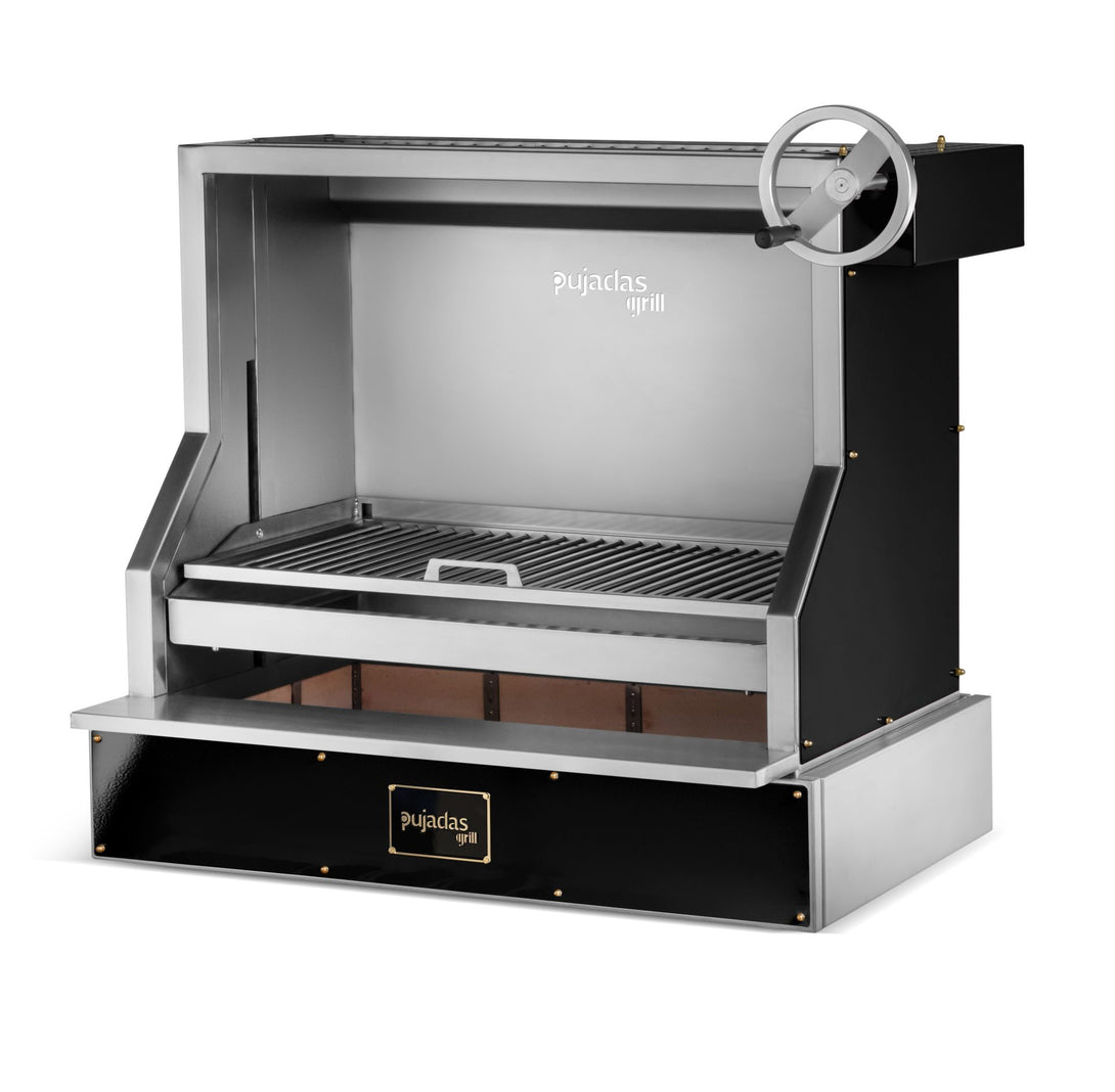 Pujadas Countertop Open Grill pultos nyitott faszenes grill fekete kivitelben, kézikerék emeléssel