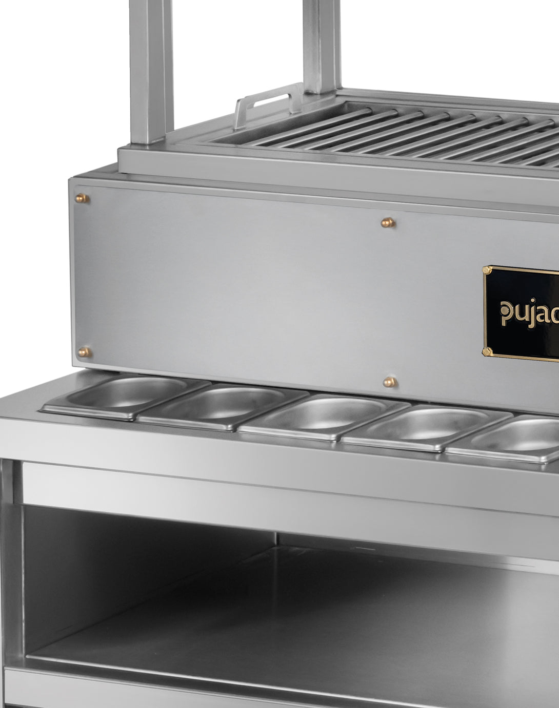 Pujadas nyitott robata grill ezustmetal kivitelben, 3 szintes nyitott grill - közeli