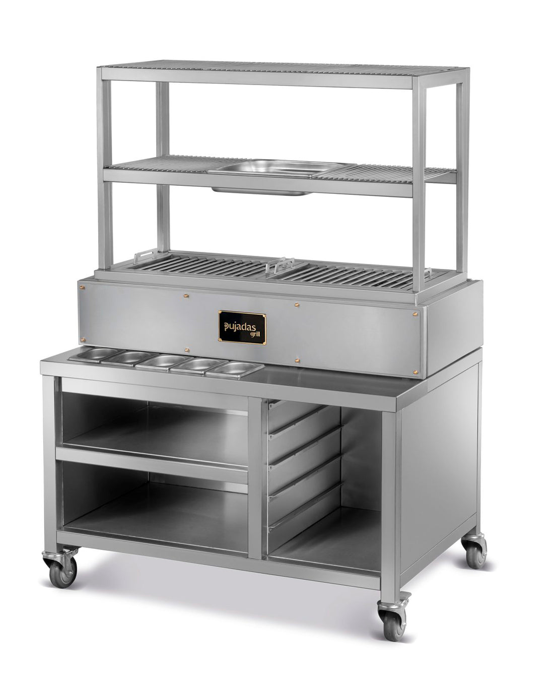 Pujadas nyitott robata grill ezustmetal kivitelben, 3 szintes nyitott grill