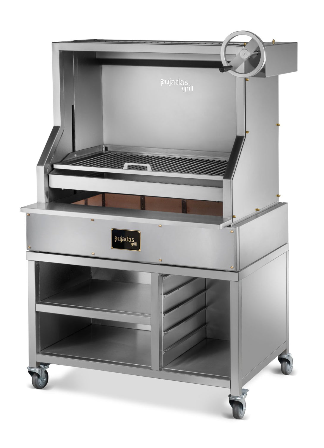 Pujadas Open Grill nyitott faszenes grill, ezustmetal kivitel, refrakter tegla alappal