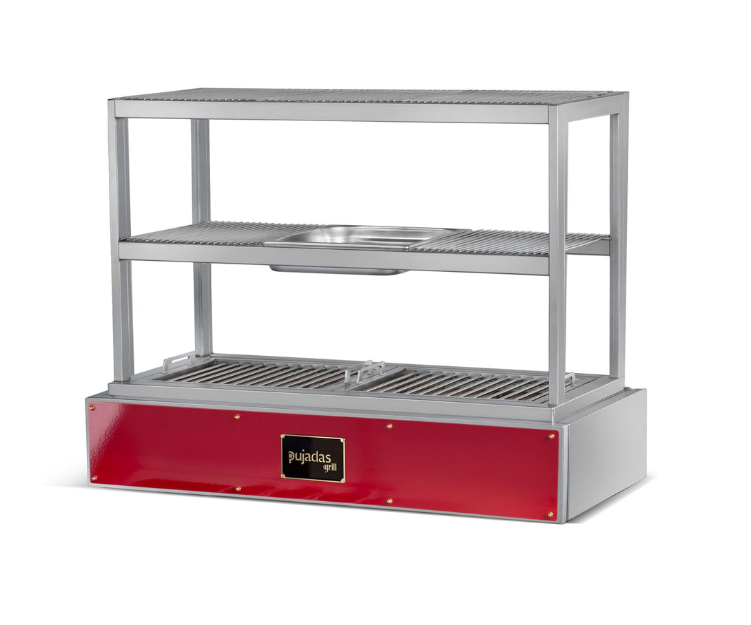 Pujadas pultos robata grill ezüstmetál kivitelben, 3 szintes nyitott robata rácsrendszerrel