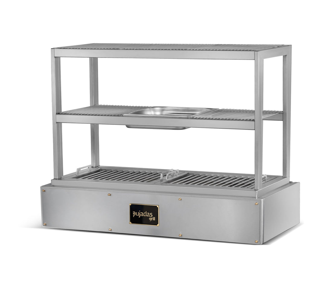 Pujadas pultos robata grill ezüstmetál kivitelben, 3 szintes nyitott robata rácsrendszerrel
