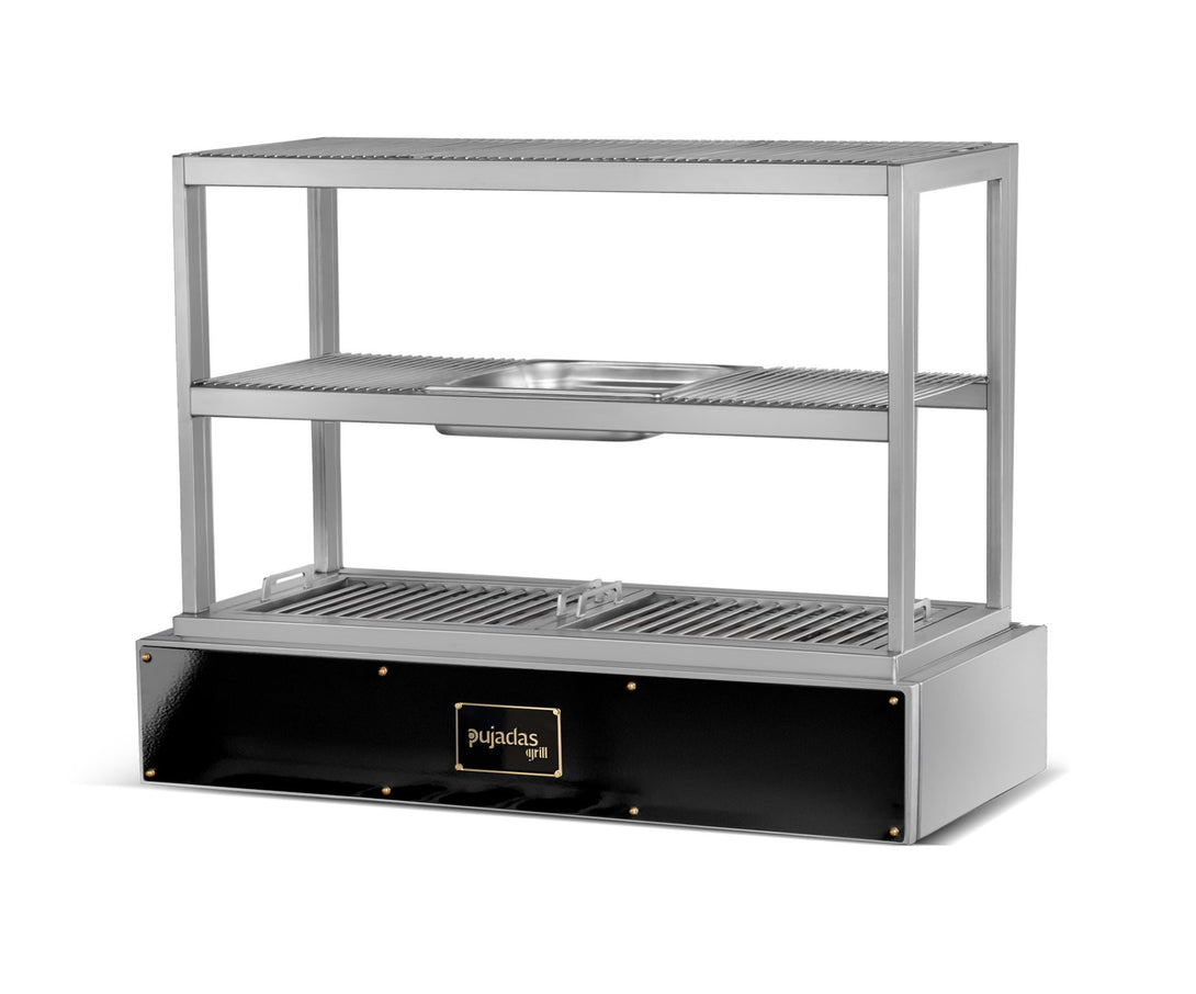 Pujadas pultos robata grill fekete kivitelben, pálcás rácsokkal és kivehető GN 2/3 edénnyel