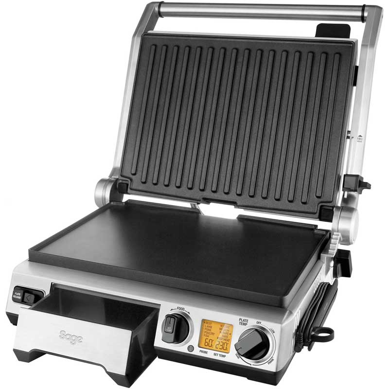 Sage  The Smart Grill ™ Pro SMART BBQ KONTAKTGRILL SZONDÁVAL BGR840BSS nyitva.