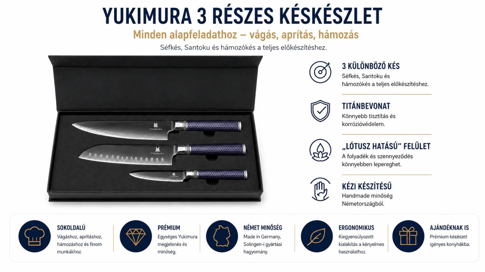 Sternsteiger Yukimura 3 részes késkészlet séfkés Santoku és hámozókés