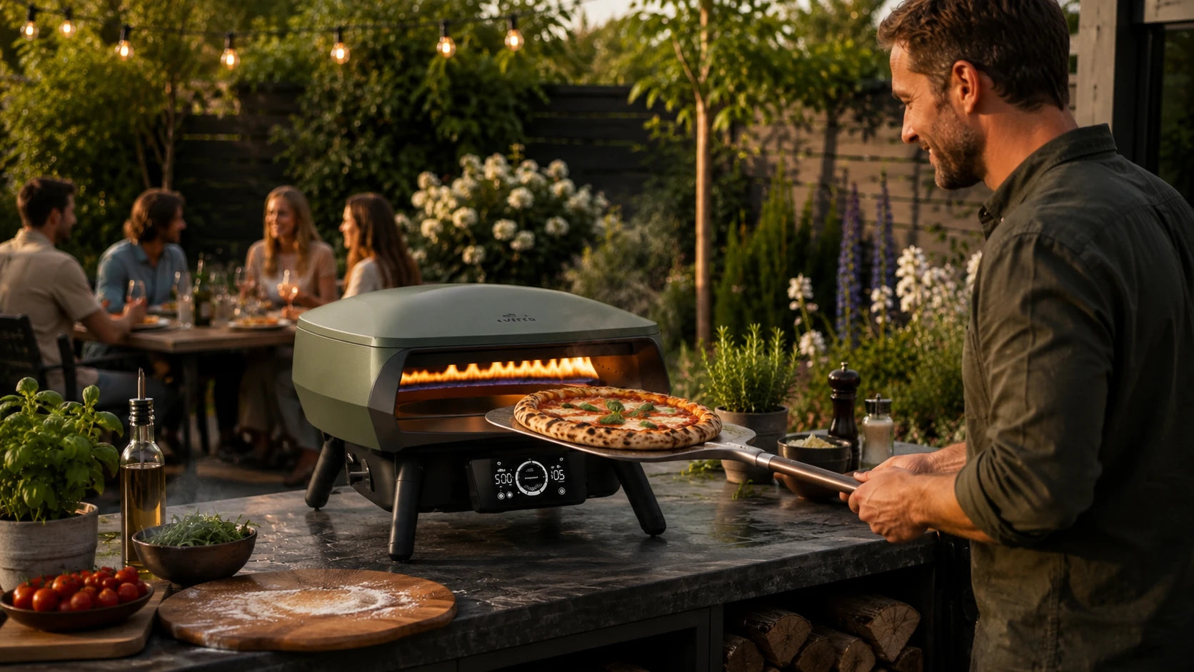 Witt Etna Rotante Control 13 gázüzemű pizzakemence kültéri konyhában
